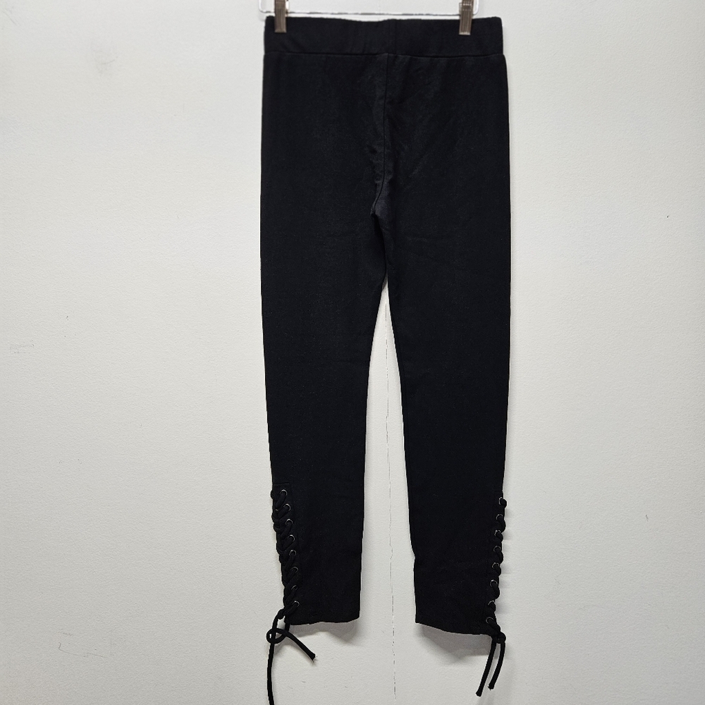Lulu's Mid Rise Legging Womens Size S Black Lattice Tie Side No Pocket